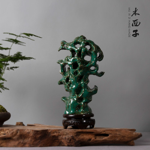 手工太湖石新中式陶瓷假山书房样板间客厅家居禅意招财创意摆件 - 图2