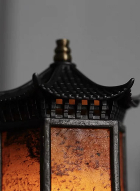 【古篱】岩石湘妃竹六角宫灯烛台中式茶室摆件茶桌氛围灯茶台摆件