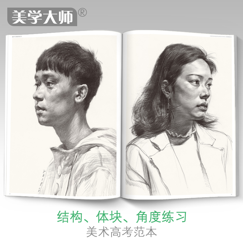 美学大师 领悟素描头像书籍 大八开临摹范本 人物绘画结构五官解析对画照片教程 美院联考美术高考名师示范教材正版