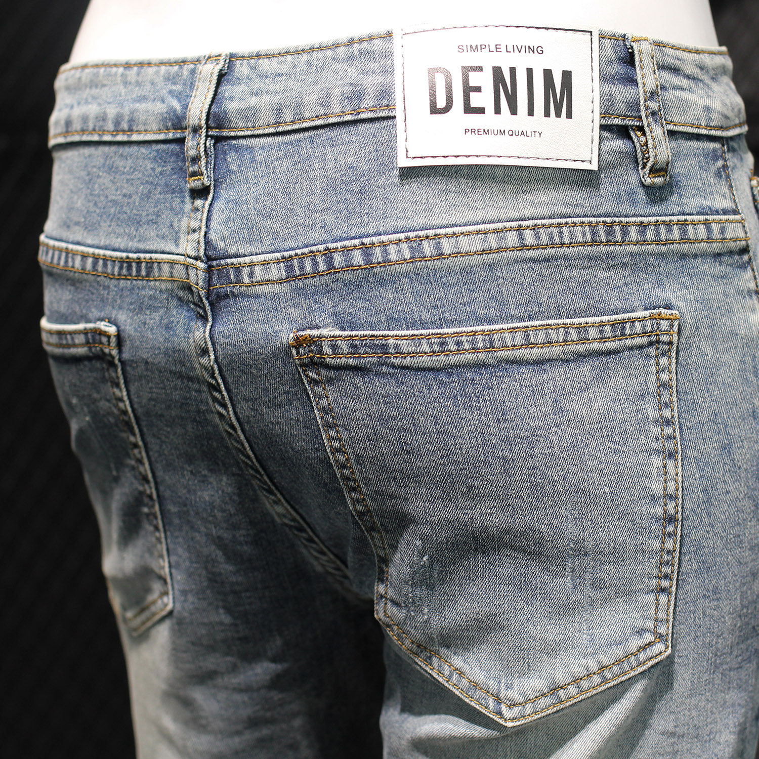 夏季浅蓝色九分男潮流百搭紧身裤子 韩洛斯牛仔裤