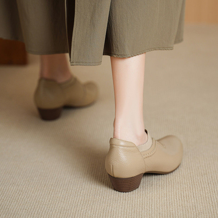 4cm真皮深口单鞋女2026新款拼接软皮中跟皮鞋粗跟舒适小羊皮女鞋,淘宝优惠券,粉丝福利购,淘宝优惠卷