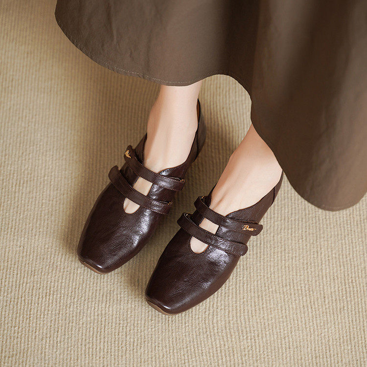 4cm真皮方头玛丽珍鞋女2026新款魔术贴中跟皮带扣深口单鞋小皮鞋,淘宝优惠券,粉丝福利购,淘宝优惠卷