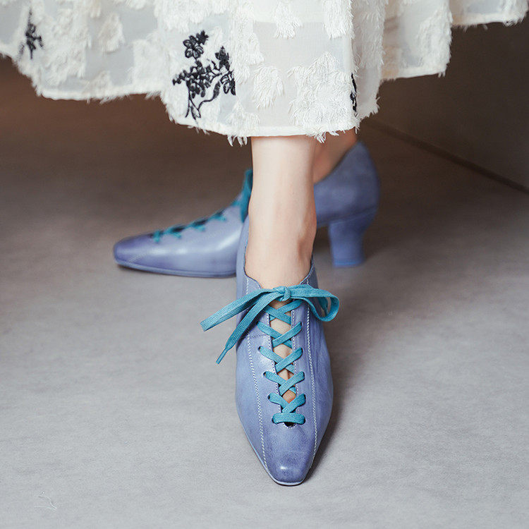 早春重工水洗马皮法式通勤百搭黑色尖头鱼骨鞋时尚芭蕾系带单鞋女,淘宝优惠券,粉丝福利购,淘宝优惠卷