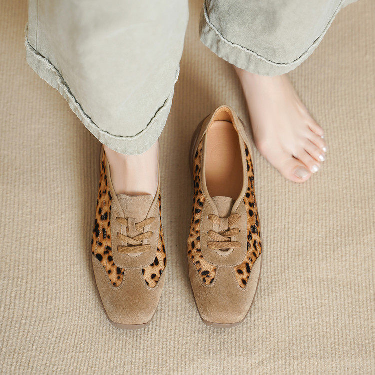 3cm真皮豹纹德训鞋女2026新款系带平底单鞋软底马毛羊皮休闲女鞋,淘宝优惠券,粉丝福利购,淘宝优惠卷