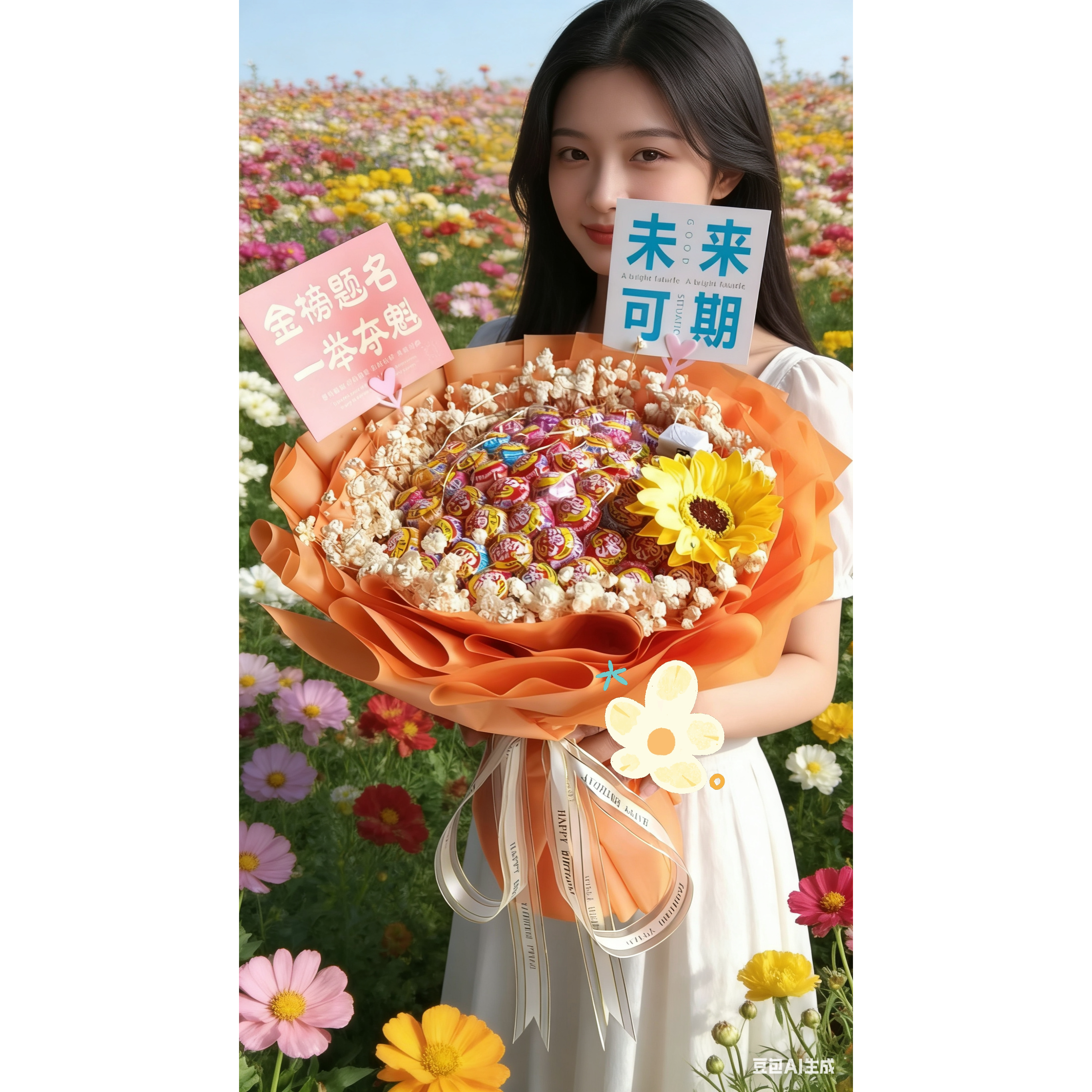 棒棒糖花束成品含糖糖果花香皂花仿真玫瑰送同学男女朋友孩子生日