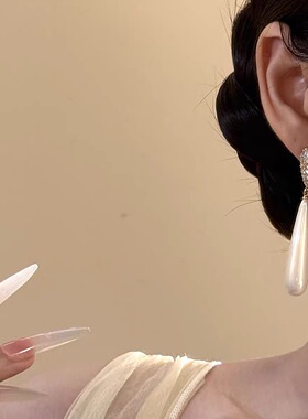 香槟晚宴~法式复古满钻水滴珍珠耳钉独特漂亮耳环气质轻奢耳饰女