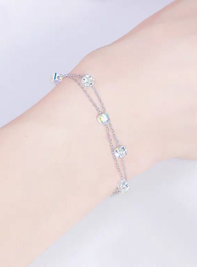 925银极光方糖手链女韩版简约个性学生森系闺蜜送女友的生日礼物