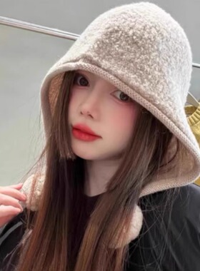 25秋冬/温暖圈圈羊毛100％wool毛球巴拉克法帽女显脸小保暖针织帽