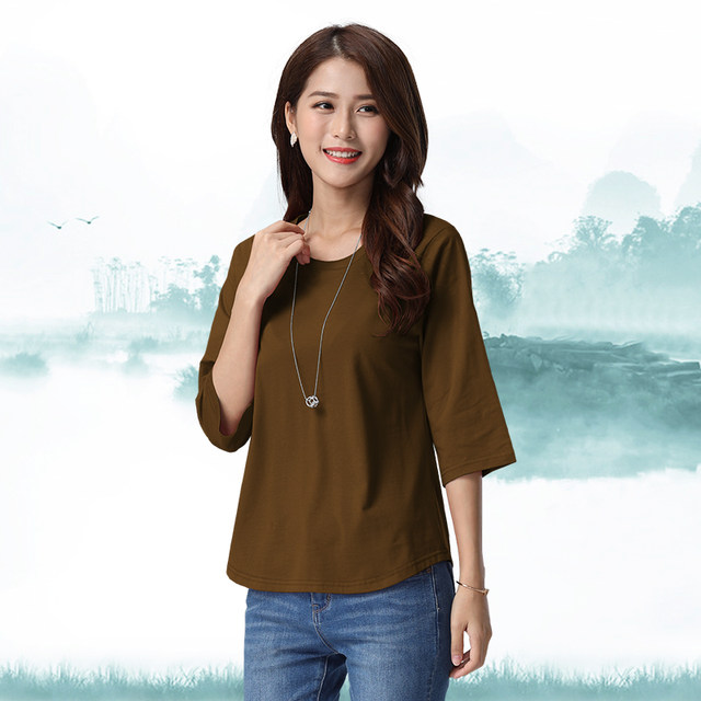Women's pure cotton loose 7-quarter sleeve top