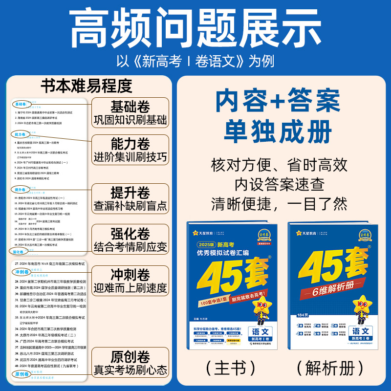 金考卷2025新高考45套英语数学语文物理化学生物政治历史地理高三一二轮总复习资料2024优秀模拟试卷汇编天星教育高考真题卷必刷卷 - 图2