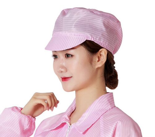 防静电帽子无尘车间工作帽防尘无尘帽网格白色蓝色粉色男女小工帽 - 图1