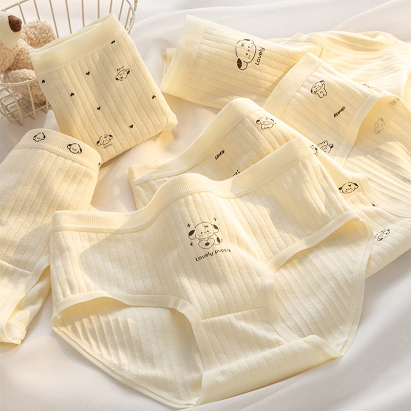 五条装螺纹内裤甜美蝴蝶结蕾丝边内裤女纯棉裆中腰包臀少女三角裤,淘宝优惠券,粉丝福利购,淘宝优惠卷