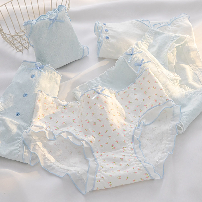 清新蓝纯棉女士内裤女A类婴儿棉10A抗菌裆透气中腰包臀少女三角裤,淘宝优惠券,粉丝福利购,淘宝优惠卷