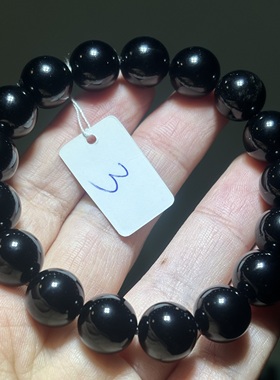 天然黑曜石纯黑无彩眼手串 珠子12毫米单圈 男款   一物一图