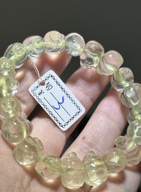 天然水晶柠檬黄水晶手链 雕刻小猪雕刻件手串   一物一图