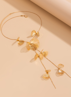 银杏树叶金丝链项链欧美时尚