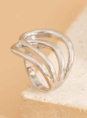 欧美夸张大珍珠金属几何宽面戒指