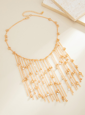 环保铜珠链民族风金色流苏项链