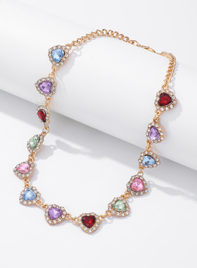 镶钻桃心磨链项链个性小众设计感