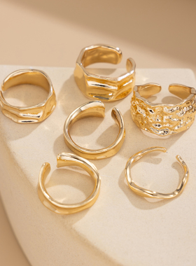 欧美跨境时尚个性夸张不规则金属戒指女 小众设计感气质百搭指环