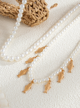 2件套小鱼珍珠项链套装