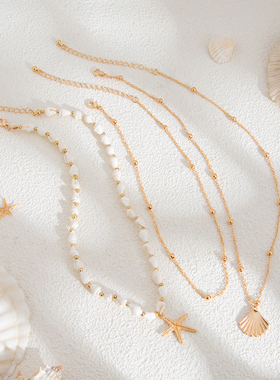 欧美跨境饰品多层海星叠戴项饰