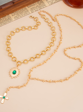 2件套十字架锆石锁骨链超闪