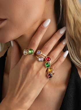 波西米亚彩钻电镀开口戒指