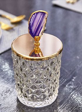 轻奢水晶玛瑙糖果罐子客厅创意高档玻璃储物罐收纳盒装饰品摆件