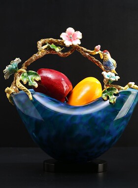 琉璃果篮果盘珐琅彩提篮客厅茶几创意网红高颜值糖果零食盘水果篮