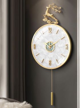 新款贝壳轻奢钟表挂钟客厅家用时钟挂墙壁挂表简约网红静音石英钟