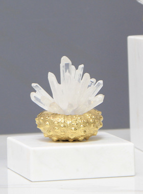 现代简约创意白水晶黄铜海胆摆件高级感电视柜书柜酒柜装饰品摆件