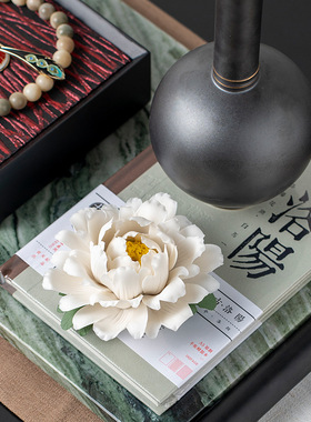 新中式禅意花器托盘组合摆件宋代美学茶几书房样板间茶桌装饰摆件