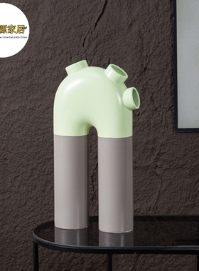 北欧简约U型拱门奶油陶瓷花瓶轻奢高级样板房家居玄关装饰品摆件