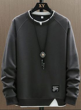 Men's fake two round neck casual sweaters假两件圆领休闲卫衣