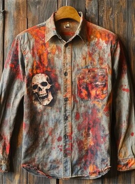 男士单排扣宽松印花免烫衬衫