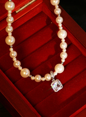 《曼城旧事》法式复古高级感华丽锆石施家珍珠项链百搭经典毛衣链