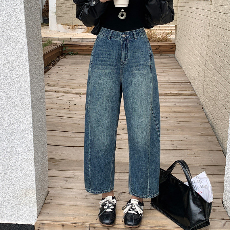 松弛感弯刀牛仔裤女九分2025秋冬宽松慵懒风梨形显瘦高腰阔腿裤子,淘宝优惠券,粉丝福利购,淘宝优惠卷