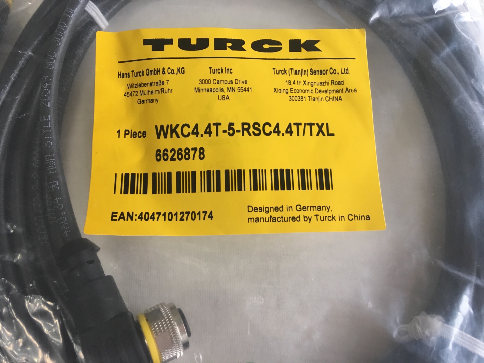 TURCK图尔克WKC4.4T-5-RSC4.4T/TXL传感连接线 PUR M12 4芯0.34线 - 图0