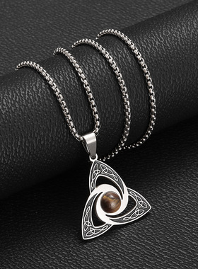 维京三一结女项链男士不锈钢虎眼