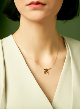 金色藏文符号项链女镀金镶嵌合成
