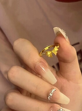正宗沙金蝴蝶结在逃公主新款竹节食指戒小众高级感甜美开口戒生日