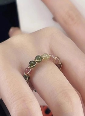 精致彩虹碧玺戒指女时尚多宝串珠