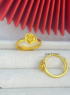 高保色金店同款古法沙金玫瑰花戒
