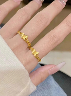 金色光面蝴蝶戒指麻花戒圈活口小