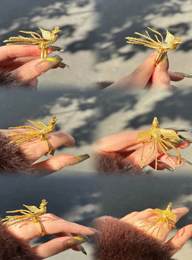 花边戒指古法凤凰婚嫁活口戒可调