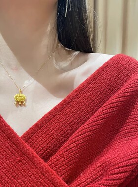 黄金色平安锁项链女新款18k致长