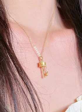 黄金色拨浪鼓吊坠女款2023新款古