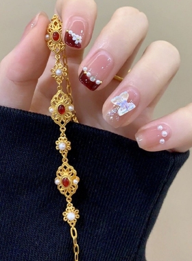 古法红石榴石花丝凤华手链新款镶