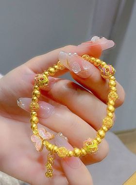 黄金色高温烧蓝蝴蝶手链女古法新